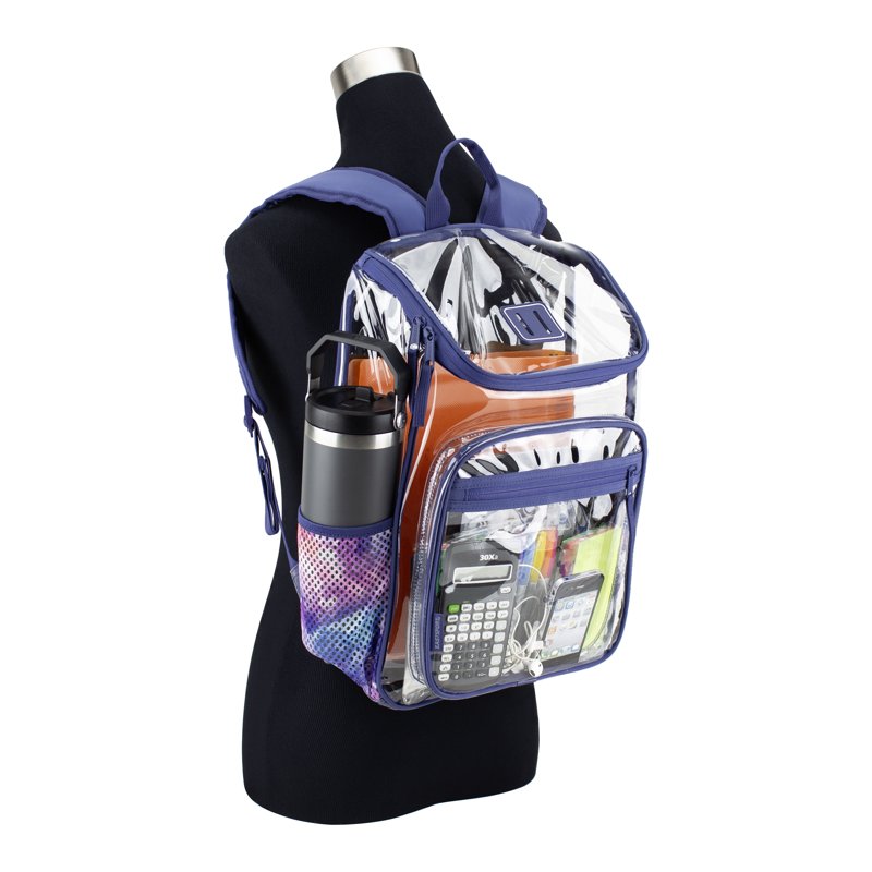 Clear Backpack with Water Bottle Pockets & Front Zipper - Stadium & Festival Ready