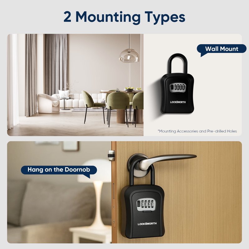 Outdoor Key Lock Box - Wall-Mounted Weatherproof Safe for 9 Keys