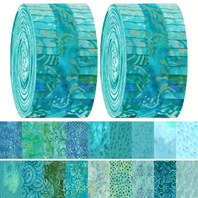 40-Piece Jelly Roll Fabric Strips for Quilting and Sewing - Blue Green Lake