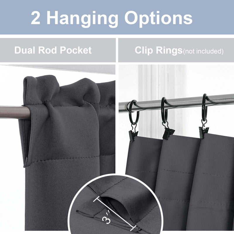 Blackout Curtain Panels with Rod Pocket for Small Windows - 2 Pack