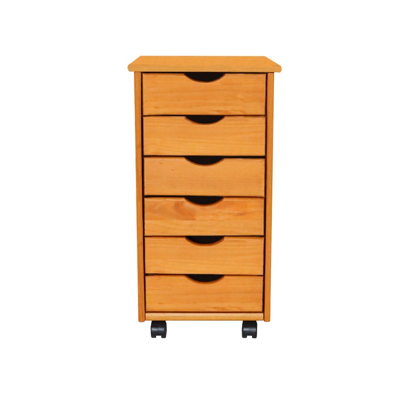Solid Wood Mobile Storage Cart with 6 Drawers - Sustainable Pine, Versatile & Durable
