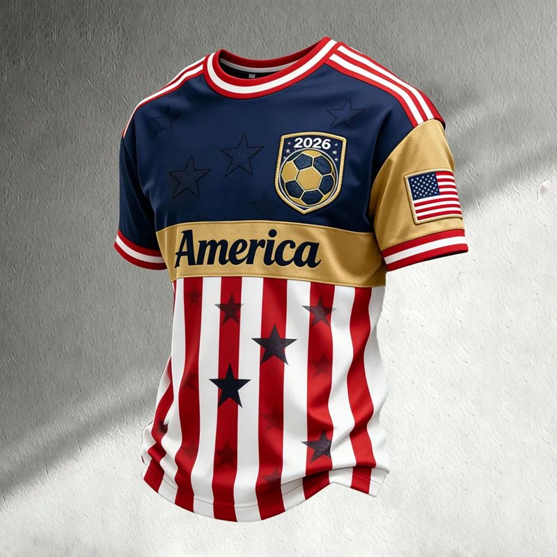 USA Soccer Jersey Men's 2026 Deep Red L - Crewneck Short Sleeve Fan Football Shirt