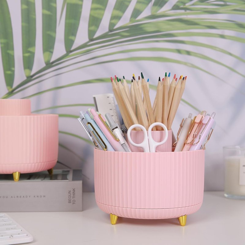 360 Degree Rotating Desk Organizer with 5 Slots - Multi-Purpose Pen and Office Supply Holder