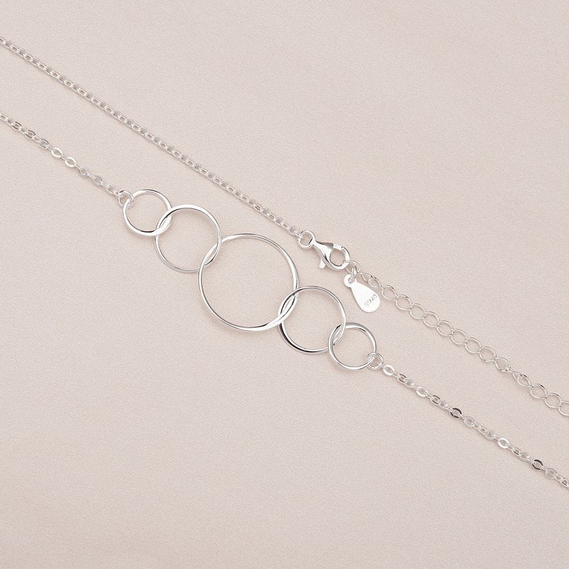 Sterling Silver 50th Birthday Necklace with 5 Flat Circles Custom Name Gift for Women