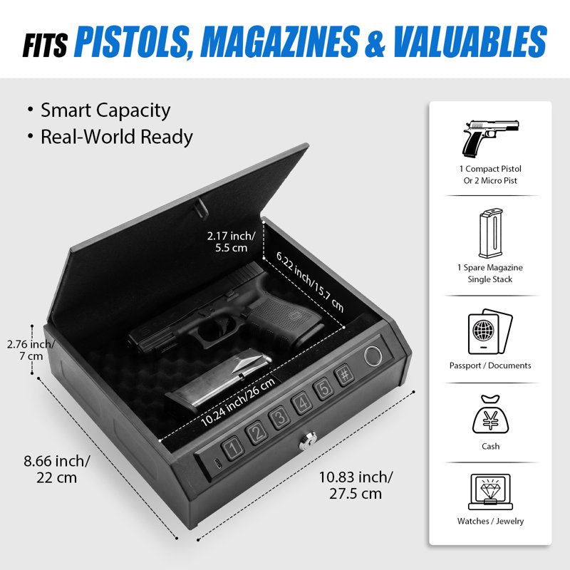 Portable Biometric Safe with Fingerprint & Digital Keypad for Valuables