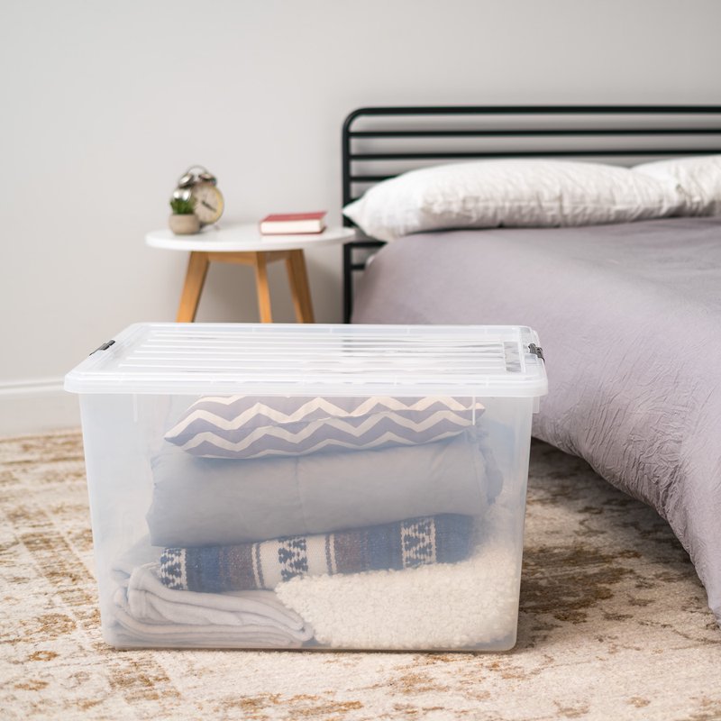 Stackable Plastic Storage Bins with Lids and Buckles - Multiple Sizes
