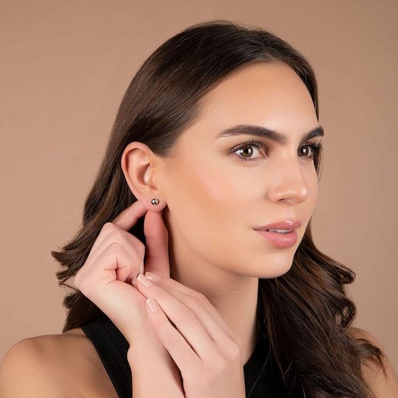 Premium 14K Solid Rose Gold Ball Stud Earrings - Hypoallergenic & Elegant