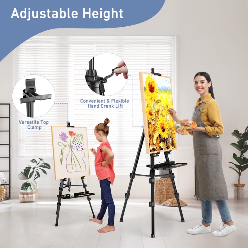 Adjustable Art Easel Stand for Painting and Display - Portable Tripod with Bag, Black