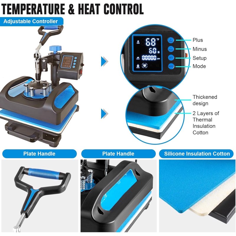 8-in-1 Heat Press Machine 12x10 Inch for T-Shirts Mugs Hats Plates DIY Transfer