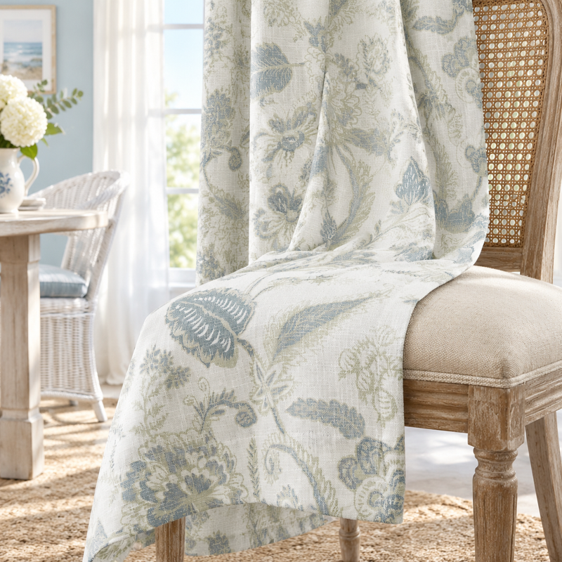 Blackout Jacobean Floral Pleated Curtains 84 Inch Long Set of 2