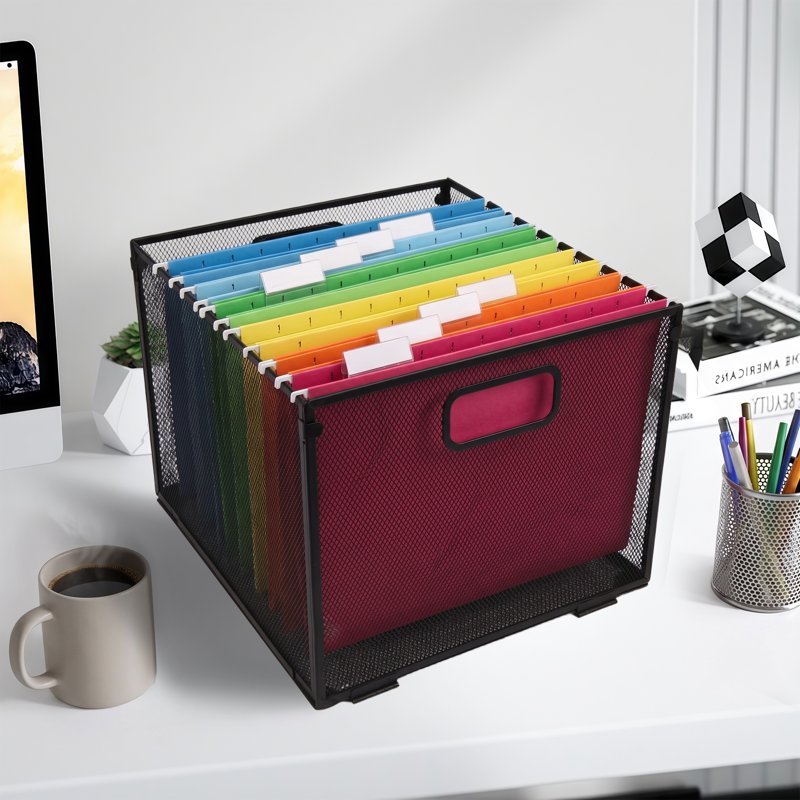 Mesh Metal Hanging File Organizer with Detachable Stackable Design - Medium