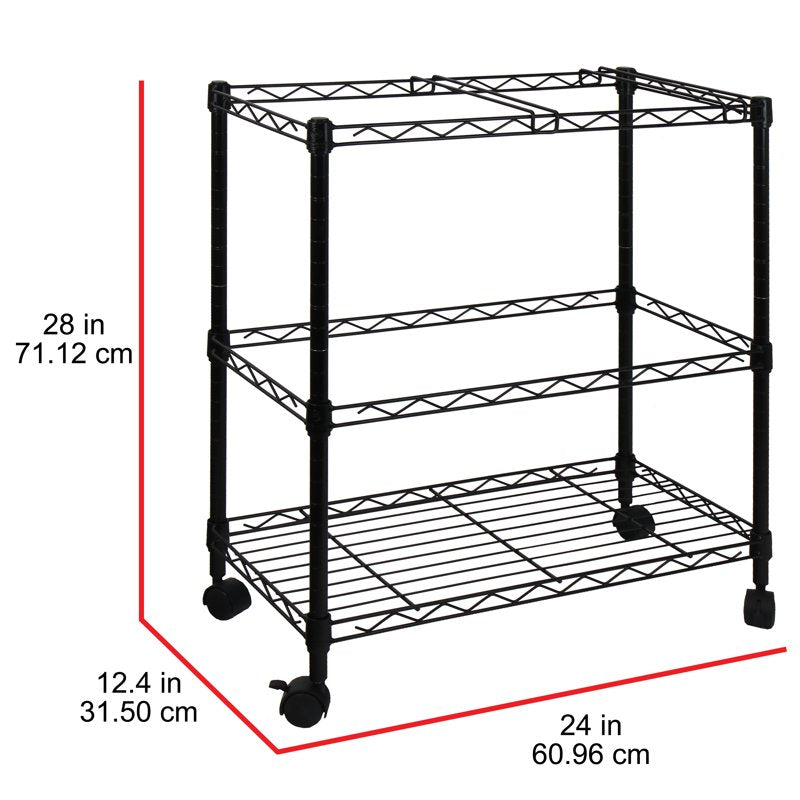 Portable 2-Tier Metal Rolling File Cart - Black Office Storage Organizer