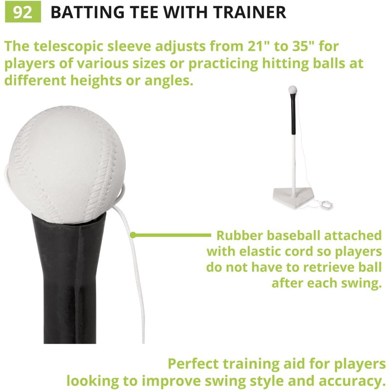 Adjustable Batting Tee Trainer with Rubber Baseball for Baseball & Softball Practice