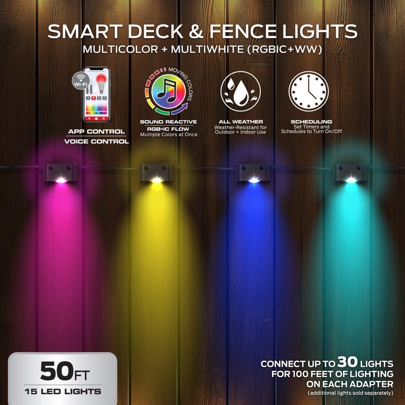 RGBIC+WW Outdoor Deck & Fence LED Lights - Wi-Fi Control, Weatherproof, Expandable