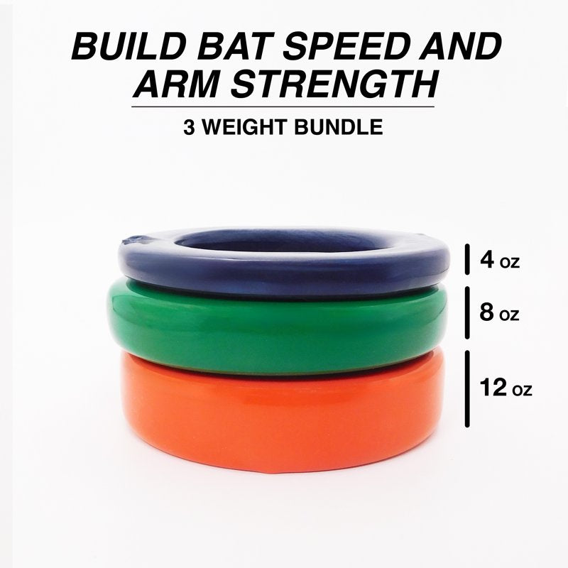 Baseball & Softball Bat Weight Set - Improve Swing Speed & Power - 4, 8, 12 Oz