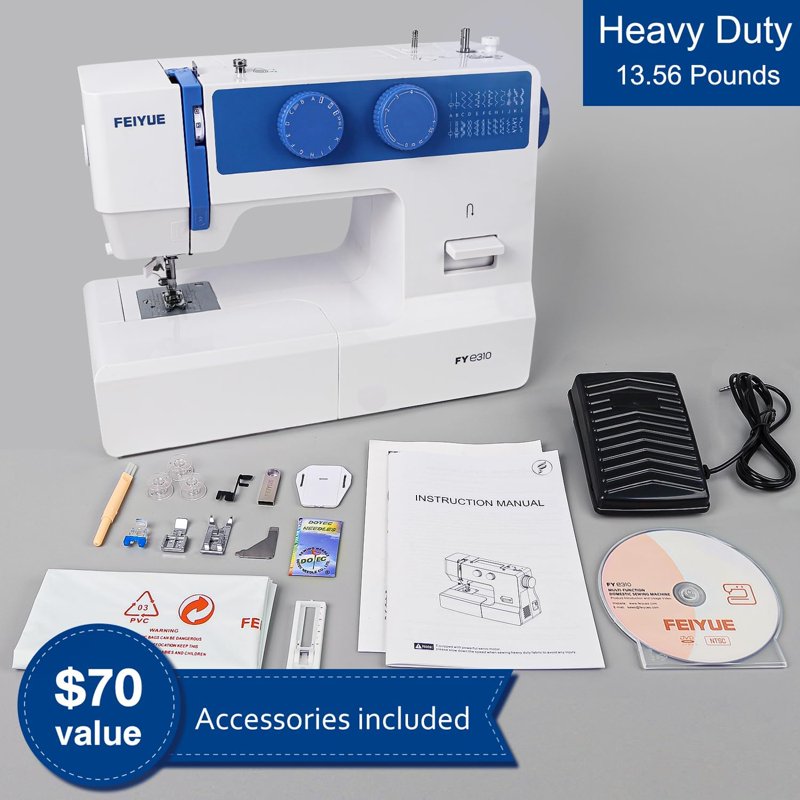Domestic Sewing Machine with 105 Stitch Options and Foot Pedal - Blue