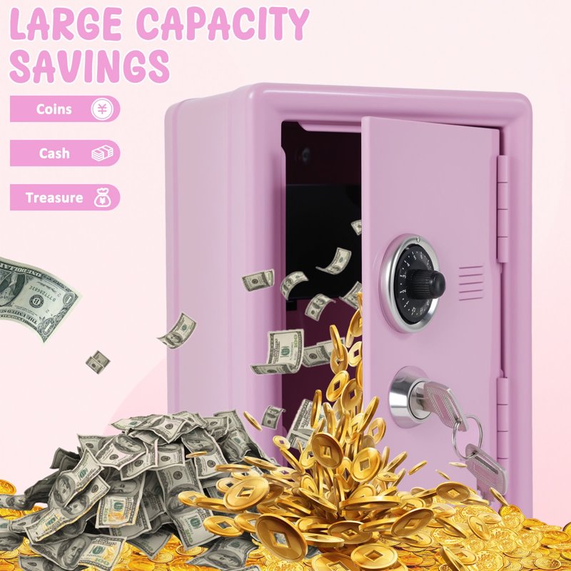 Mini Security Safe Box for Home & Jewelry with Lock - Pink, 7.09 x 4.72 x 3.94 inches