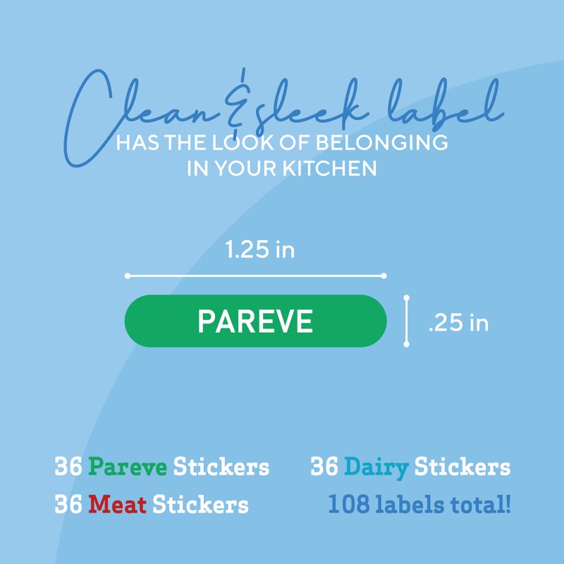 Kosher Food Label Stickers Pack of 108 - Dishwasher Safe Meat Dairy Pareve