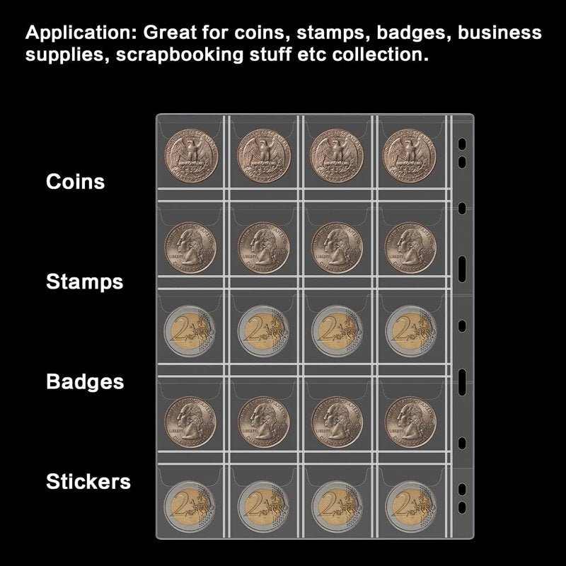 Plastic Coin Collection Pages with Pockets - 200 Slot Coin Holders for Coins & Collectibles