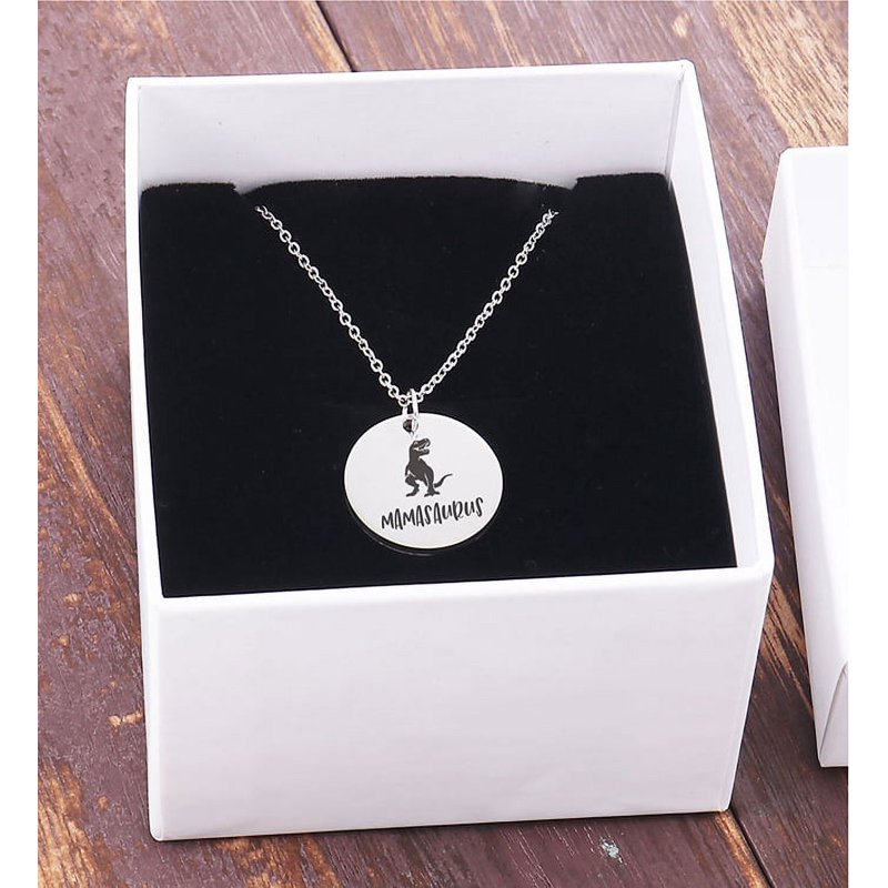 Mamasaurus Dinosaur Necklace for Mom and Grandma - Stainless Steel Gift Jewelry
