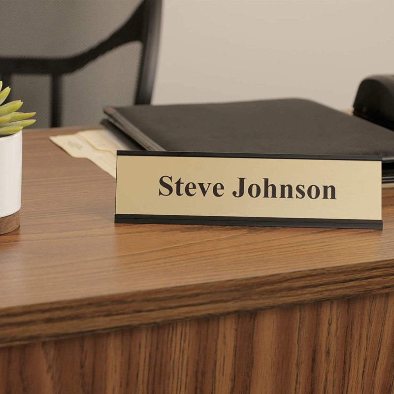 2x8 Inch Aluminum Name Plate Holder for Office Desk - Black