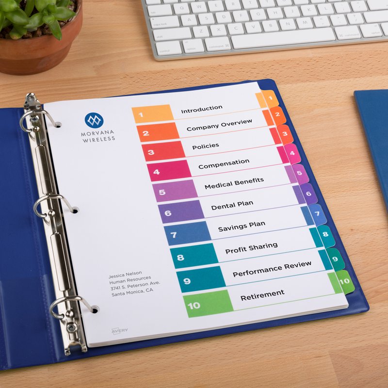 10-Tab Binder Dividers with Customizable TOC - Pack of 24 Sets