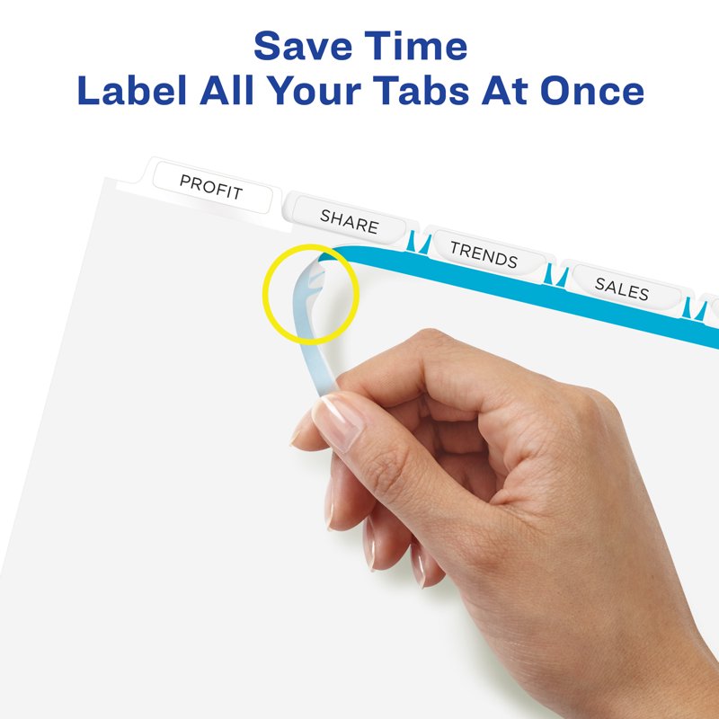 Print & Apply Binder Dividers with Customizable Tabs - 5 Sets of 5, Clear Labels