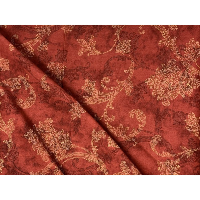 Cotton Fabric Bolt 9 Yards - Scroll Jacobean Red for Quilting & Sewing
