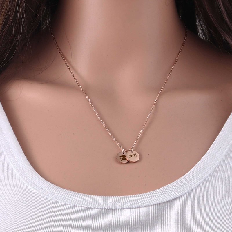 Graduation Necklace with Engraved Discs - Stainless Steel Gift for Graduate
