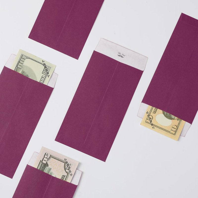 Purple Money Envelopes 100 Pack - Secure Cash & Gift Storage 6.5 x 3.5 Inches