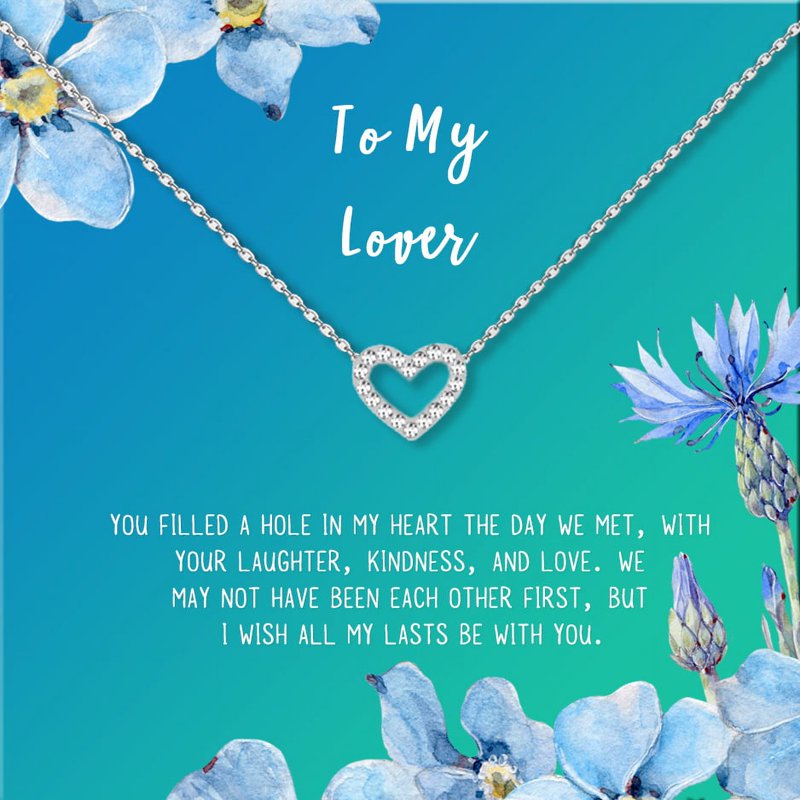 Lover Necklace Gift with Crystal Heart & Quote Card - Sterling Steel Jewelry for Romantic Occasions