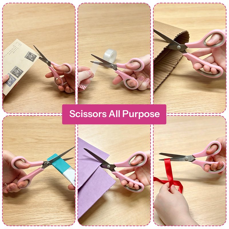 4 Pack Pink Scissors Set - All-Purpose 8in Heavy-Duty with Comfort Grip Handles