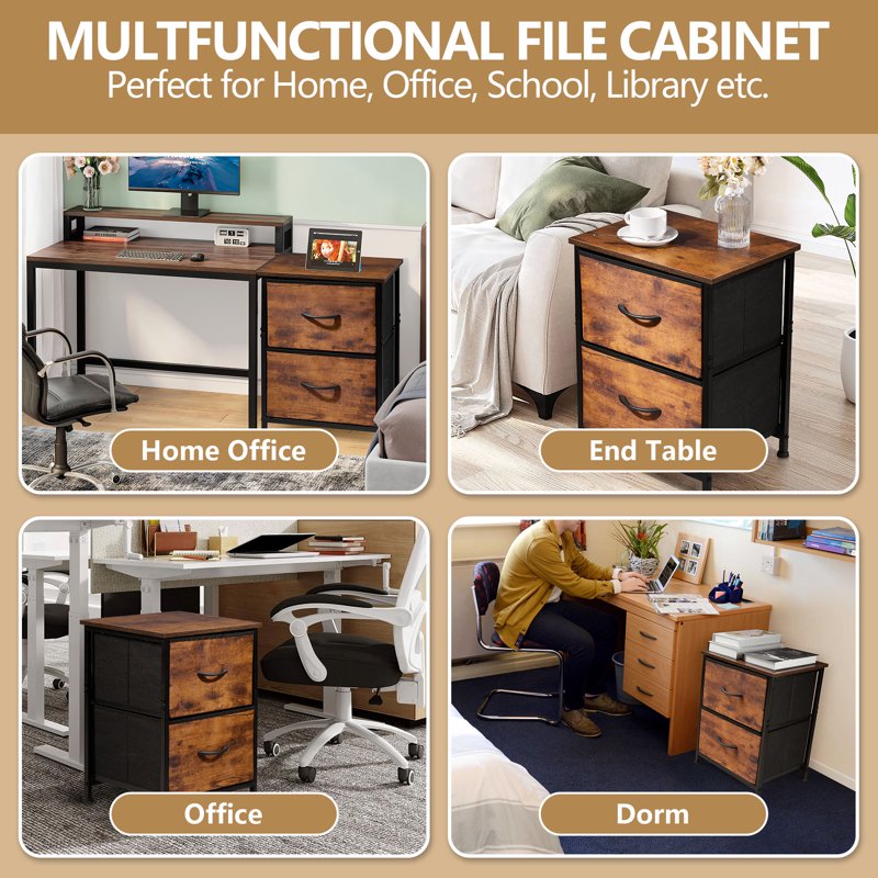 Modern Wood File Cabinet with Drawer for Home Office and Under Desk Storage