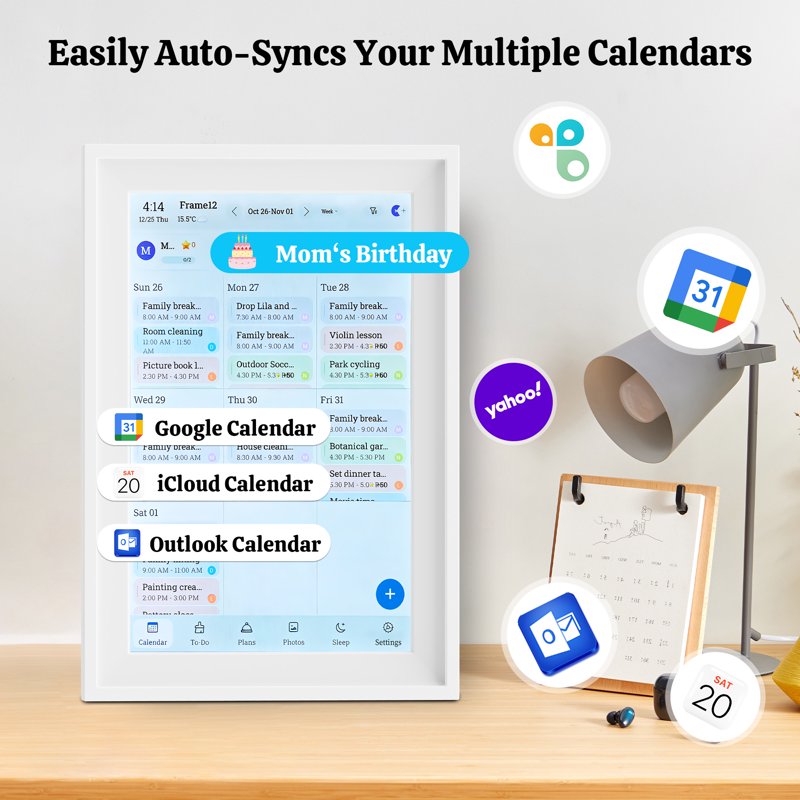 Smart Touchscreen Digital Calendar Wall Clock for Family & Home Office