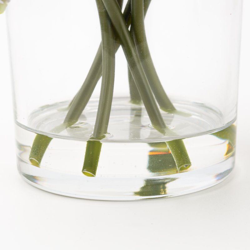 Faux Hydrangea and Eucalyptus Floral Arrangement in Clear Glass Vase - Indoor Decor