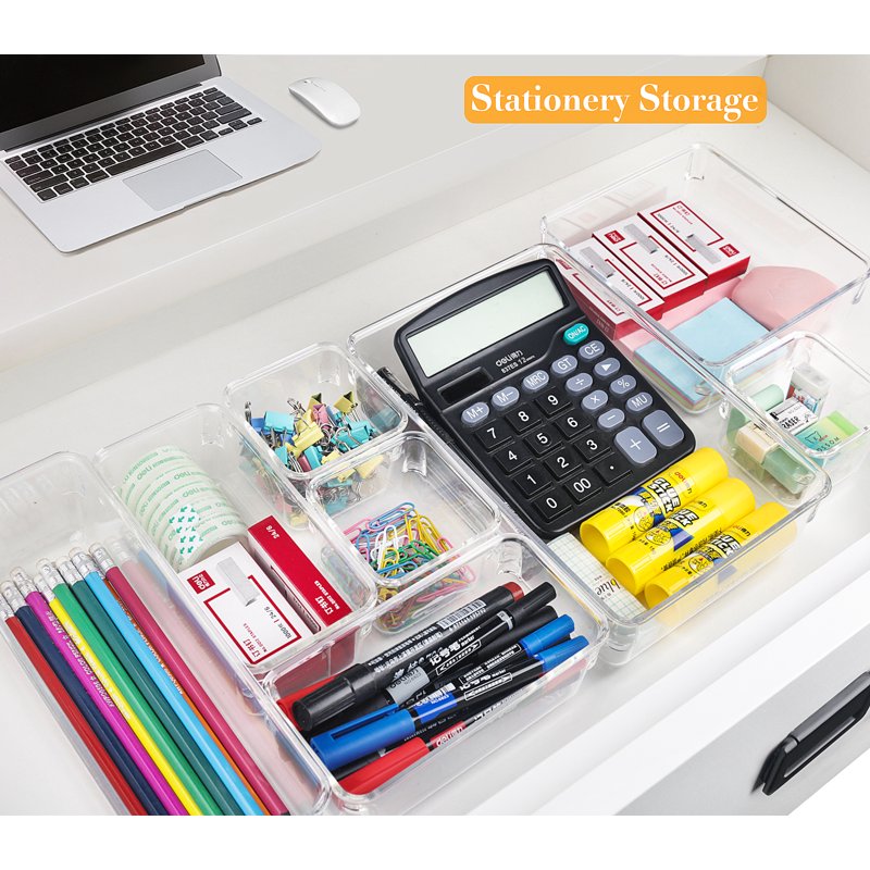 27-Piece Clear Drawer Organizer Set with 5 Sizes for Office, Makeup, Kitchen Storage