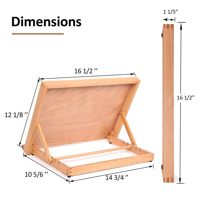 Portable Wood Drafting & Sketching Table Easel, Adjustable Angles, 16.5x12 Inch