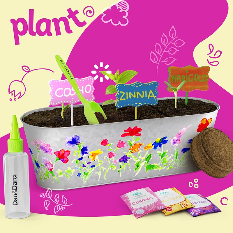 Kids Flower Growing Kit with Paintable Planter and Seeds - Gardening & Art Craft Set for Ages 4-12