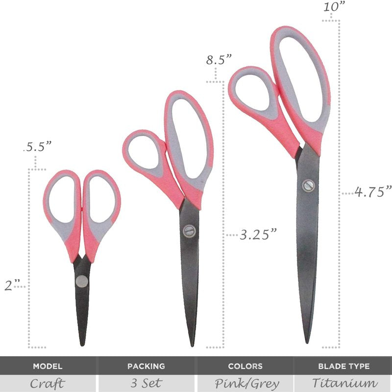 Titanium Soft-Grip Sewing & Craft Scissors Set - 3-Piece Multi-Size Cutting Tool Kit