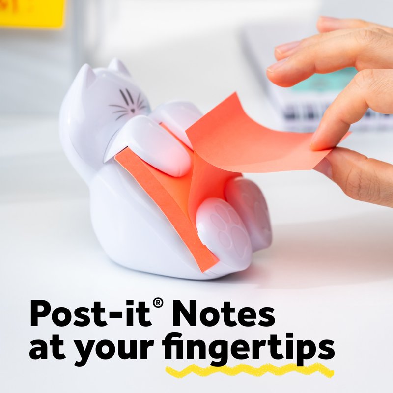 Cat-Shaped Post-it Note Dispenser with 45 Pink Sticky Notes - Desk Organizer