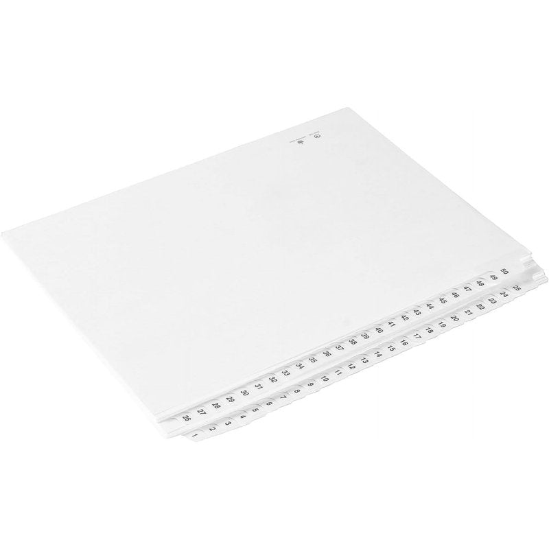 Numbered Divider Tabs 1-50 for Binders - 3 Hole Punched, Laminated