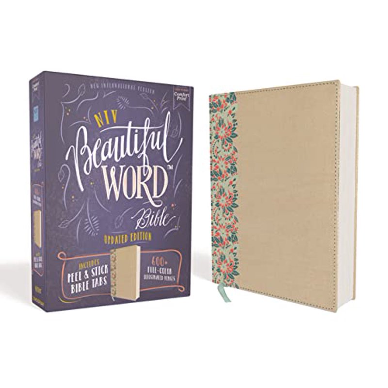NIV Beautiful Word Bible with Peel & Stick Tabs Hardcover Leathersoft Red Floral