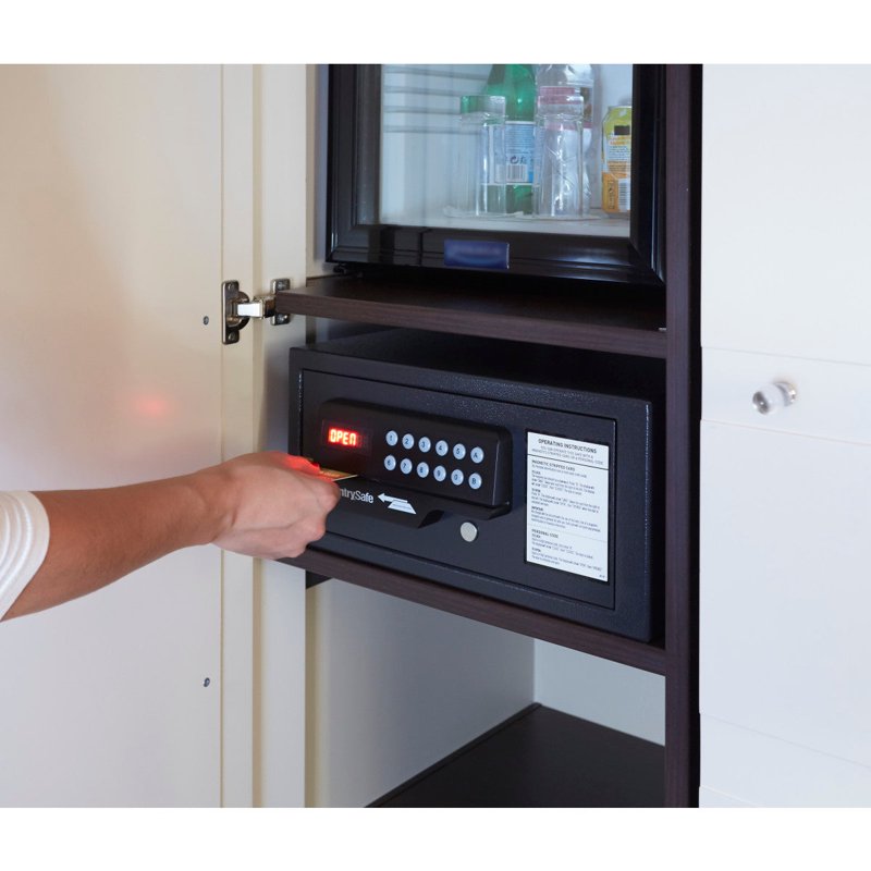 Electronic Hotel Safe with Card Swipe & Keypad, 0.41 Cu Ft, Black