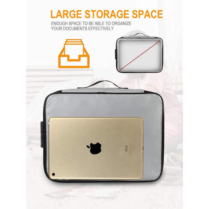 Fireproof Waterproof Document Bag with Lock - Portable Storage Organizer for Certificates, Passports, Cash, Jewelry