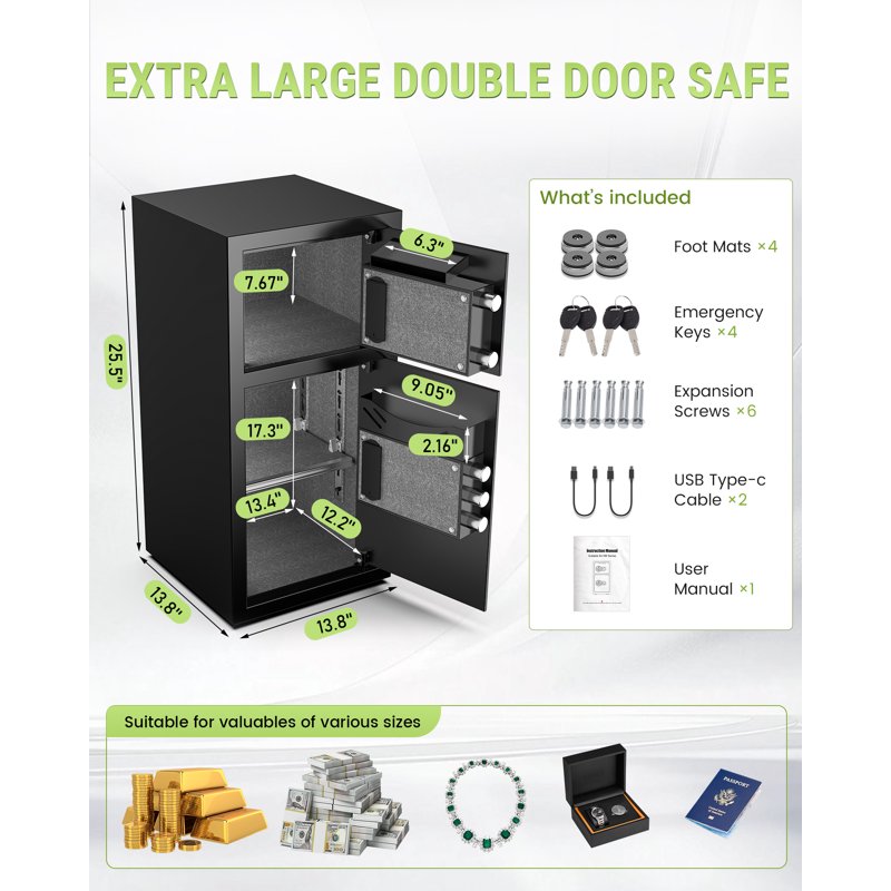 Heavy Duty Digital Safe Box with Dual Alarm System & Deposit Slot