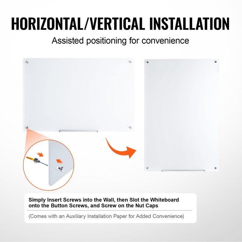 Magnetic Glass Dry Erase Board 36x24 Frameless Wall Mount Whiteboard for Office Home School