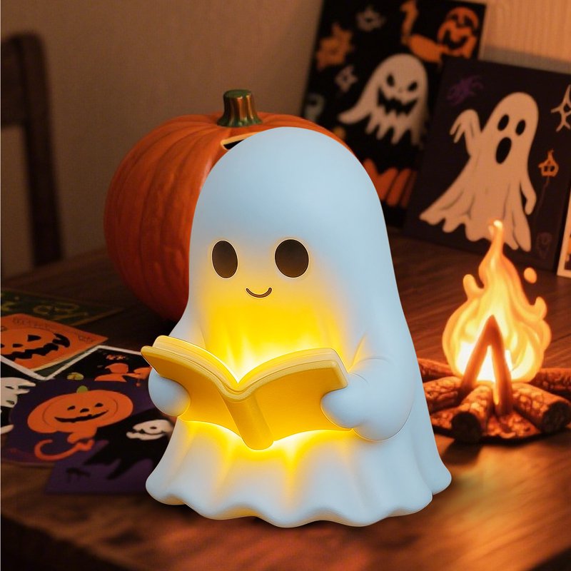 Halloween Ghost Reading Book Lamp - Cute Night Light for Indoor Decor