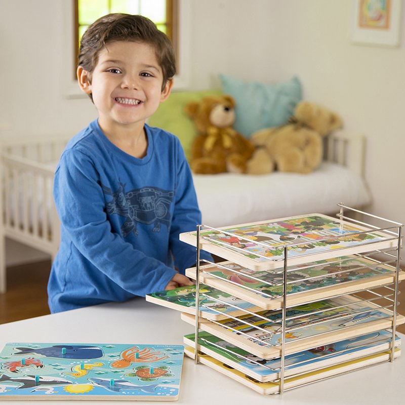 Puzzle Storage Rack for Up to 12 Puzzles - Wire Organizer for Kids & Kids Rooms