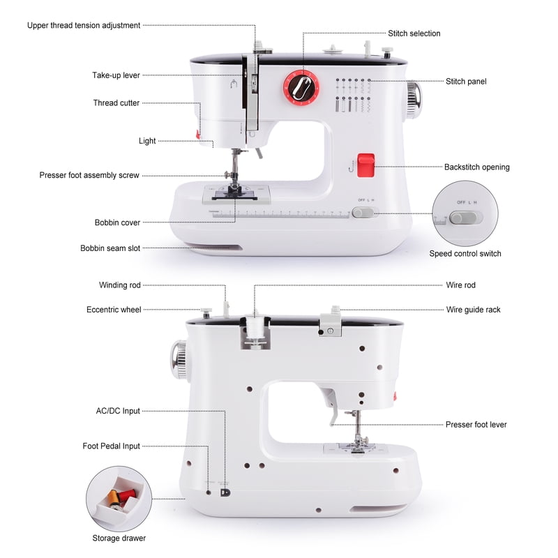Portable Sewing Machine for Beginners with 12 Stitches & Extension Table