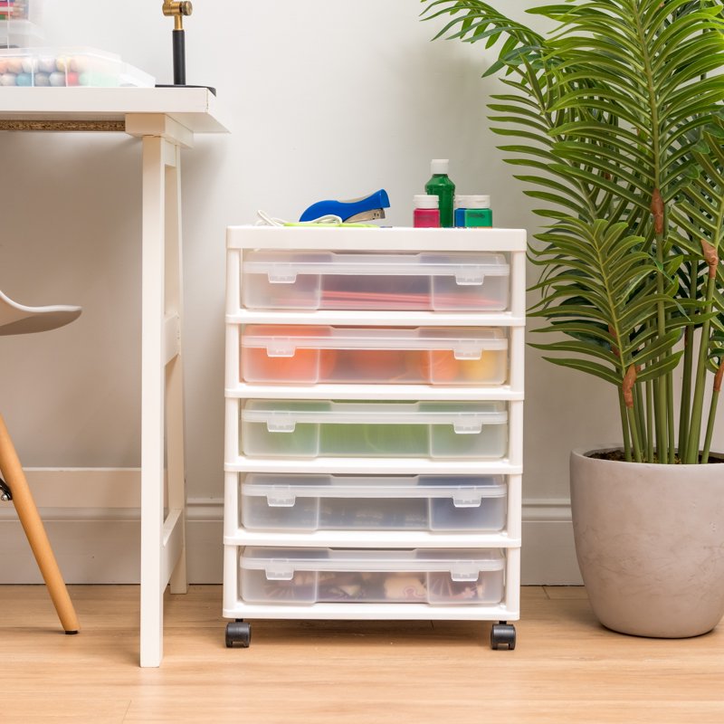 Scrapbook Storage Cart with 5 Removable Cases & Organizer Top - White